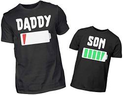 Vater Sohn T-Shirt Partnerlook Set Papa Kind Partnershirts Volle Batterie Und Leere Batterie Partneroutfit von PlimPlom