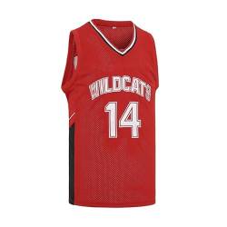 Herren Basketballtrikot Wildcats High School Shirt 14 Troy Bolton Jersey 8 Chad Danforth Basketballtrikot, Rot/Weiß, S-3XL, Rot Nr. 14, L von Pltoquk