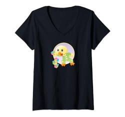 Damen Baby Ente Entchen mit Babyblöcken T-Shirt mit V-Ausschnitt von PluppoRoo Designs