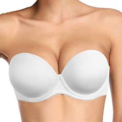 Plusexy Damen Push Up Trägerloser BH Dick Gepolsterte Bügel Convertible Multiway BHs, Weiß, 95A von Plusexy