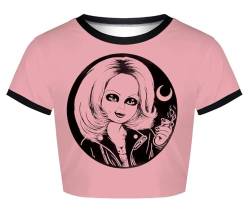 Plustrong Kurzärmeliges Damen-T-Shirt, Gothic-/Punk-Stil, bauchfrei, Sommer-T-Shirt, Halloween-Shirts, Pink Chunky Doll 002, Mittel von Plustrong