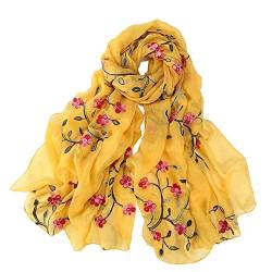 Pluto & Fox Damen Foulard bestickt mit Blumen Seidenschal Elegantes Retro-Design Schal Halsstola (Gelb) von Pluto & Fox