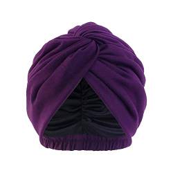 Pluto & Fox Kopfbedeckung aus Turban-Stoff mit Gummiband hinten für Frauen, zum Schlafen von Krebs, Chemotherapie, onkologische Chemotherapie, Nacht-Haarausfall, Dunkelviolett, 56/58 cm von Pluto & Fox