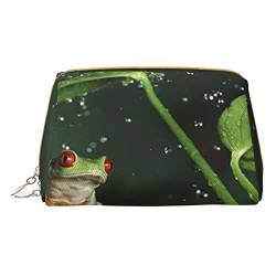 Kleine Kosmetiktasche aus Leder, Leopardenmuster, für Geldbörse, Reisen, Make-up-Tasche, tragbar, vielseitig, mit Reißverschluss für Damen, Frosch und Regen, Einheitsgröße, Kosmetikkoffer von Pmnnerefaq