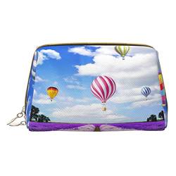 Kleine Kosmetiktasche aus Leder für den Sommerurlaub, Make-up-Tasche für Geldbörse, Reise-Make-up-Tasche, tragbar, vielseitig, mit Reißverschluss für Damen, Lavendel Heißluftballon, Einheitsgröße, von Pmnnerefaq