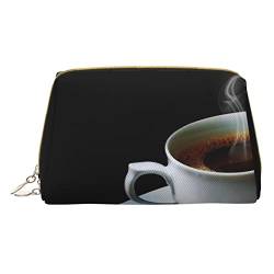 Kleine Kosmetiktasche aus Leder für unterwegs, Berglandschaft, Make-up-Tasche für Geldbörse, Reise-Make-up-Tasche, tragbar, vielseitig, mit Reißverschluss für Damen, Heißer Kaffee mit Kaffeebohne, von Pmnnerefaq