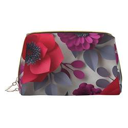 Kleine Kosmetiktasche aus Leder für unterwegs, Berglandschaft, Make-up-Tasche für Geldbörse, Reise-Make-up-Tasche, tragbar, vielseitig, mit Reißverschluss für Damen, Rote und rosa Blumen, von Pmnnerefaq