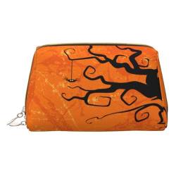 Kleine Kosmetiktasche für Halloween-Party, Leder, Make-up-Tasche für Geldbörse, Reise-Make-up-Tasche, tragbar, vielseitig, mit Reißverschluss, Orange von Pmnnerefaq