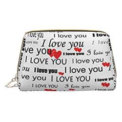 Kleine Kosmetiktasche mit Baseball-Spitze, Leder, Make-up-Tasche für Geldbörse, Reisen, Make-up-Tasche, tragbar, vielseitig, mit Reißverschluss für Damen, I Love You Words With Hearts, Einheitsgröße, von Pmnnerefaq