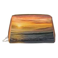 Kleine Kosmetiktasche mit Hirschbild, Leder, Make-up-Tasche für Geldbörse, Reisen, Make-up-Tasche, tragbar, vielseitig, mit Reißverschluss für Damen, Sonnenuntergang Strand, Einheitsgröße, von Pmnnerefaq