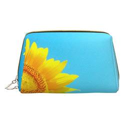 Kleine Kosmetiktasche mit grünen Eukalyptusblättern, Leder, Make-up-Tasche für Geldbörse, Reisen, Make-up-Tasche, tragbar, vielseitig, mit Reißverschluss für Damen, Sonnenblumen auf blauem Himmel, von Pmnnerefaq