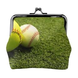 Mini-Münzgeldbörse, Leder, Kussschloss, Geldbeutel, Tasche für Damen, Mädchen, Kinder, Grass Baseball Softball, Einheitsgröße, Münztasche von Pmnnerefaq