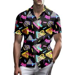 80er Jahre Hemden für Männer Lustiges Vintage 90er Jahre Outfit für Männer Hawaiihemden Knopfleiste 90er Jahre Party Strand Hemd Herren 80er Jahre Kleidung, 80er 90er Memphis, 3X-Groß von PmseK