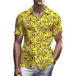 80er Jahre Hemden für Männer Lustiges Vintage 90er Jahre Outfit für Männer Hawaiihemden Knopfleiste 90er Jahre Party Strand Hemd Herren 80er Jahre Kleidung, Ente Gelb, XX-Large von PmseK