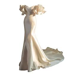 Abendkleid Fischschwanzkleid Satin One Shoulder Kleid Rüschenärmel Kleid mit Trägern von Poamen