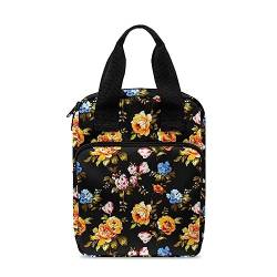 Poceacles Bibeltasche mit bunten Rosenblumen, Tragetasche, Büchertasche mit Griff, Kirchentasche mit Lesezeichen und Stifthalter, für Bibelgeschenk für Frauen von Poceacles