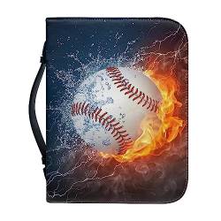 Poceacles Bible Cover Case Zipper Book Cover, Portable PU Leather Bible Bag Book Bag Carrying Case with Handle and Zipper Pocket Bible for Women Men, Water Ice Fire Baseball Print, XX-Large von Poceacles