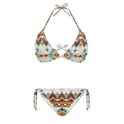 Poceacles Bikini-Badeanzug für Damen und Mädchen, Neckholder, Triangel-Bikini-Set, String, seitliche Bindung, Badebekleidung für Schwimmbad, Azteken-Indianer-Indianer, XS von Poceacles