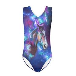 Poceacles Einteiliger ärmelloser Badeanzug für Mädchen, Tier-Pflanzen-Druck, V-Ausschnitt, Strandbademode, Bikini, Surfen, Badeanzug, Galaxy Horse-purple, 9-10 Jahre von Poceacles