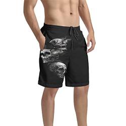 Poceacles Herren-Badehose, schnelltrocknend, Sommer, Kordelzug, Sport, Laufen, Schwimmshorts für Strand, Fitnessstudio, Skull-Black, 58 von Poceacles