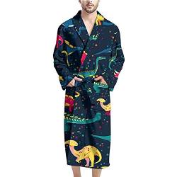 Poceacles Herren Bademäntel Langarm V-Ausschnitt Bademäntel mit Bindegürtel Schal Pyjama Kimono Nachthemd, Bunte Dinosaurier, Einheitsgröße von Poceacles