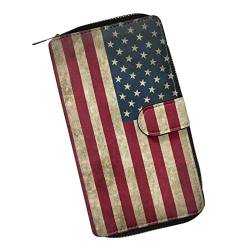 Poceacles Klappe lange Brieftasche PU Leder Kreditkartenetui ID Karten Organizer Brieftasche, Schnappverschluss Reißverschluss Geldbörse, Amerikanische Flagge, Einheitsgröße, Modern von Poceacles