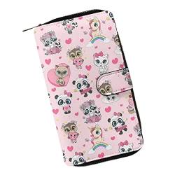 Poceacles Klappe lange Brieftasche PU Leder Kreditkartenetui ID Karten Organizer Brieftasche, Schnappverschluss Reißverschluss Geldbörse, Cartoon Panda Katze, Einheitsgröße, Modern von Poceacles