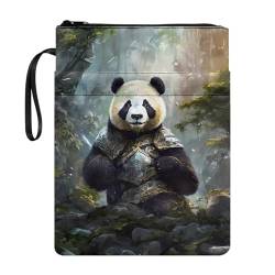 Poceacles Knight Panda Buchumschläge Buchschutz mit Reißverschluss Buchhülle für Frauen wiederverwendbar Buchsack Taschenbuch Hardcover Buch Tragetasche Tasche von Poceacles