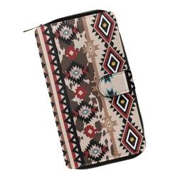 Poceacles Lange Brieftasche mit Klappe, PU-Leder, Kreditkartenhalter, Ausweis, Organizer, Geldbörse, Schnappverschluss, Aztec American Tribal, Einheitsgröße, Modern von Poceacles