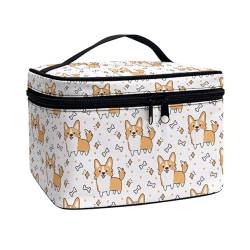 Poceacles Make-up-Tasche, tragbare Kosmetiktasche, großes Fassungsvermögen, Reise-Make-up-Organizer, Mädchen, Damen, Kulturbeutel mit Griff, Corgi Dog, Einheitsgröße von Poceacles