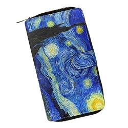 Poceacles Pocket Wallet Damen Mini Portemonnaie mit Ausweisfenster Damen Herren Geldbörse Blockieren PU Leder Kartenhalter Reißverschluss Münzbörse, Van Gogh Sternennacht, Einheitsgröße, Modern von Poceacles