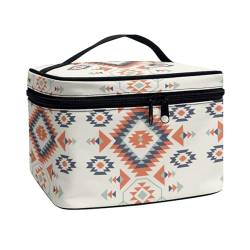 Poceacles Reise-Make-up-Tasche, große Kapazität, Kosmetiktasche für Damen, tragbare Tasche, Kulturbeutel, Make-up-Organizer mit Griff, Azteken-Indianer-Stamm, Einheitsgröße von Poceacles