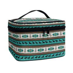 Poceacles Reise-Make-up-Tasche, große Kapazität, Kosmetiktasche für Damen, tragbare Tasche, Kulturbeutel, Make-up-Organizer mit Griff, Navajo Aztec American Horse, Einheitsgröße von Poceacles