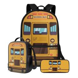 Poceacles Rucksack für Schule Jungen mit Lunchtasche, Federmäppchen, Büchertasche für Mädchen im Alter von 14–16 Jahren, Schultasche mit verstellbaren Trägern, Schulbus, Einheitsgröße von Poceacles