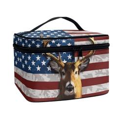 Poceacles Tragbare Make-up-Tasche, Kosmetiktasche für Damen und Mädchen, multifunktionaler Kulturbeutel, Organizer für Reise-Zubehör, Amerikanische Flagge Hirsch, Einheitsgröße von Poceacles