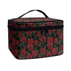 Poceacles Tragbare Make-up-Tasche, Kosmetiktasche für Damen und Mädchen, multifunktionaler Kulturbeutel, Organizer für Reise-Zubehör, Rosenblüte, Einheitsgröße von Poceacles