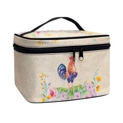 Poceacles Tragbare Make-up-Tasche mit großem Fassungsvermögen, Reise-Kosmetiktasche für Damen und Mädchen, Make-up-Pinsel-Etui, Kulturbeutel mit Reißverschluss, Hühnerrose, Einheitsgröße von Poceacles