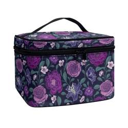 Poceacles Tragbare Make-up-Tasche mit großem Fassungsvermögen, Reise-Kosmetiktasche für Damen und Mädchen, Make-up-Pinsel-Etui, Kulturbeutel mit Reißverschluss, Purple Rose, Einheitsgröße von Poceacles