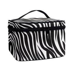 Poceacles Tragbare Make-up-Tasche mit großem Fassungsvermögen, Reise-Kosmetiktasche für Damen und Mädchen, Make-up-Pinsel-Etui, Kulturbeutel mit Reißverschluss, Zebrastreifen, Einheitsgröße von Poceacles