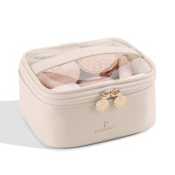 Pocmimut Make-up-Tasche, PU-Leder, transparent, Make-up-Tasche für Damen, Geldbörse für Reisezubehör, Zubehör (Beige), eckig weiß, Small, Quadratisch von Pocmimut