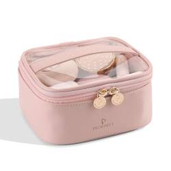 Pocmimut Reise-Make-up-Tasche, transparent, Leder, doppellagig, Make-up-Tasche mit Reißverschluss, kleine Make-up-Tasche für Damen, Mini-Make-up-Tasche für Geldbörse, G-pink, Small, Quadratisch von Pocmimut