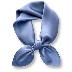 PoeticEHome Damen Einfarbig Maulbeerseide Quadratischer Schal - 68,6 cm High-End-Halstuch mit Geschenkverpackung, 03. Blau Grau, 27"x27" von PoeticEHome
