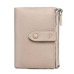 PofeeXIO Damen Geldbörse RFID Klein Kompakt Leder Damen Bifold Brieftasche Slim Medium Billfolds für Frauen Dünne Weibliche Brieftasche mit Doppelreißverschluss Münzbörse, aprikose, Minimalistisch von PofeeXIO