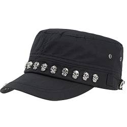 Pogah Unisex Skull/Skelett Nieten Punk Army Cap Cool Flat Cap, Schwarz2, Einheitsgröße von Pogah