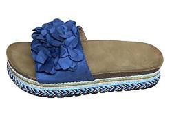 Damen Sandalen Pantoletten Plateau Sommer Schlappen Sandaletten Blume TL891– Blau 38 von Pogolino