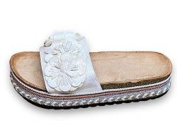 Damen Sandalen Pantoletten Plateau Sommer Schlappen Sandaletten Blumen L05 –Weiß 41 von Pogolino