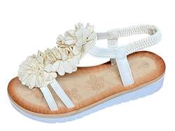 Pogolino Damen Sandalen Blumen Sandaletten Riemchen Flach Sommer WH521 – Beige – 40 von Pogolino