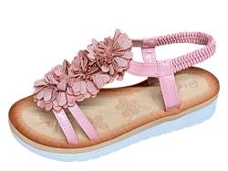 Pogolino Damen Sandalen Blumen Sandaletten Riemchen Flach Sommer WH521 – Rosa – 36 von Pogolino