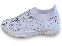 Pogolino Damen Sneakers Glitzer Slip On Sportschuhe Laufschuhe Freizeitschuhe (1810 Weiß 39) von Pogolino