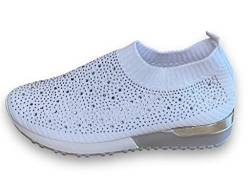 Pogolino Damen Sneakers Glitzer Slip On Sportschuhe Laufschuhe Freizeitschuhe (6619 Weiß 37) von Pogolino